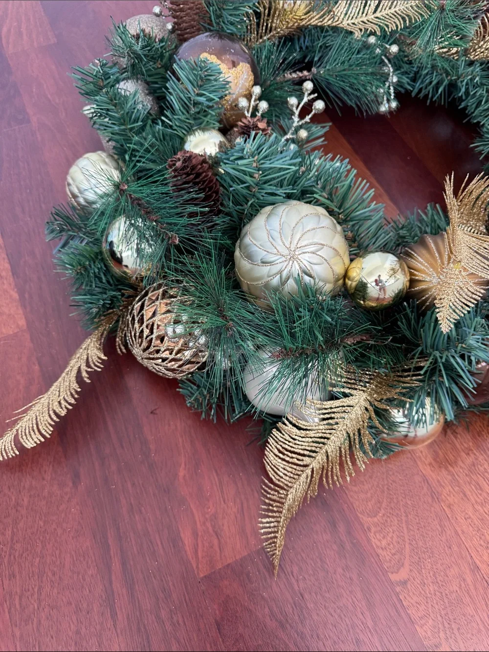 Gold and Brown Pine Holiday Wreath by